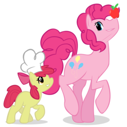 Size: 5000x5000 | Tagged: safe, artist:choochootrannysaurus, artist:parttimebrony, apple bloom, pinkie pie, earth pony, pony, g4, absurd resolution, apple, chef's hat, female, filly, foal, hat, mare, simple background, transparent background