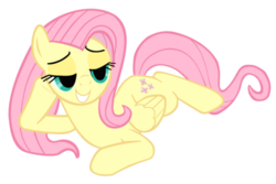 Size: 500x333 | Tagged: safe, fluttershy, pegasus, pony, g4, bedroom eyes, damn sexy pose, draw me like one of your french girls, female, lidded eyes, mare, pose, prone, sexy, simple background, smiling, stupid sexy fluttershy, transparent background