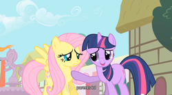 Size: 640x355 | Tagged: safe, screencap, fluttershy, twilight sparkle, a bird in the hoof, g4, youtube caption