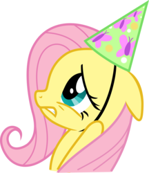 Size: 6616x7649 | Tagged: safe, artist:feitaru, fluttershy, pony, g4, absurd resolution, female, hat, party hat, scared, simple background, solo, transparent background, vector
