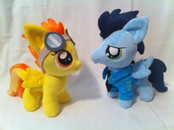 Size: 2592x1936 | Tagged: safe, artist:planetplush, soarin', spitfire, pony, g4, colt, filly, goggles, irl, photo, plushie, wonderbolts, wonderbolts dress uniform