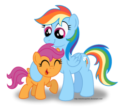 Size: 900x816 | Tagged: safe, artist:aleximusprime, rainbow dash, scootaloo, pegasus, pony, g4, duo, duo female, eyes closed, female, filly, foal, hug, looking at someone, mare, scootalove, simple background, transparent background