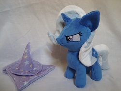 Size: 800x600 | Tagged: safe, artist:planetplush, trixie, pony, unicorn, g4, cape, clothes, female, filly, hat, irl, mare, photo, plushie, solo, trixie's cape, trixie's hat