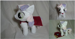 Size: 900x469 | Tagged: safe, artist:planetplush, sweetie belle, pony, g4, cape, clothes, irl, photo, plushie, solo