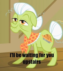 Size: 456x513 | Tagged: safe, edit, edited screencap, screencap, granny smith, earth pony, pony, g4, caption, female, i'll be waiting for you upstairs, image macro, mare, solo