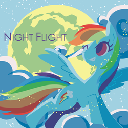 Size: 600x600 | Tagged: dead source, safe, artist:yousukou, rainbow dash, pegasus, pony, g4, backlighting, cloud, cloudy, cutie mark, female, flying, full moon, grin, hooves, lineless, mare, minimalist, moon, one eye closed, pixiv, smiling, solo, spread wings, wings