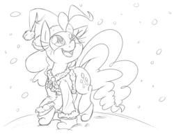 Size: 3300x2550 | Tagged: safe, artist:leadhooves, pinkie pie, g4, clothes, high res, monochrome, snow, snowfall