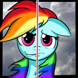 Size: 500x500 | Tagged: safe, artist:heartstrunghooves, rainbow dash, g4, duality, solo