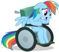 Size: 3000x2637 | Tagged: artist needed, safe, rainbow dash, pegasus, pony, g4, female, high res, incorrect leg anatomy, mare, simple background, solo, transparent background, wheelchair