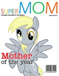 Size: 550x700 | Tagged: safe, derpy hooves, pegasus, pony, g4, barcode, best mom ever, equestria's best mother, female, magazine, mare, parody, rearing, simple background, spread wings, wat, white background, wings