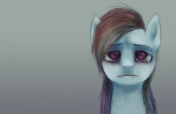 Size: 900x582 | Tagged: safe, artist:miokillerwinx, rainbow dash, pony, g4, crying, female, sad, solo, uncanny valley