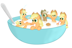 Size: 1280x867 | Tagged: safe, artist:041744, applejack, earth pony, pony, g4, apple jacks, applestare, breakfast, cereal, jackletree, liar face, liarjack, multeity, pun, simple background, transparent background