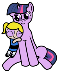 Size: 648x810 | Tagged: safe, artist:rydelfox, twilight sparkle, pony, unicorn, g4, bubbles (powerpuff girls), crossover, duo, simple background, tara strong, the powerpuff girls, transparent background, unicorn twilight, voice actor joke