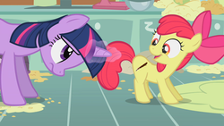 Size: 640x360 | Tagged: safe, apple bloom, twilight sparkle, g4, cutie mark, feather