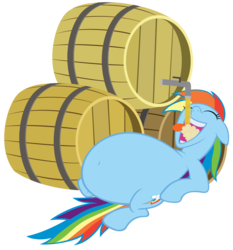 Size: 2600x2786 | Tagged: safe, artist:stabzor, rainbow dash, pegasus, pony, g4, barrel, belly, belly button, belly inflation, big belly, bloated, cider, cider inflation, female, high res, inflation, on back, simple background, solo, that pony sure does love cider, vector, white background