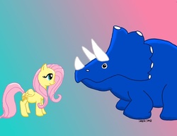 Size: 900x695 | Tagged: safe, artist:jango-zilla, fluttershy, dinosaur, triceratops, g4