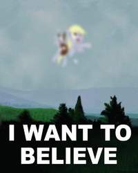 Size: 600x750 | Tagged: safe, derpy hooves, pegasus, pony, g4, blurry, caption, female, i want to believe, irl, mare, photo, ponies in real life, the derp is out there, the x files