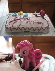 Size: 500x652 | Tagged: safe, pinkie pie, earth pony, pony, g4, birthday, birthday cake, cake, candle, food, happy birthday, irl, nom, photo, toy