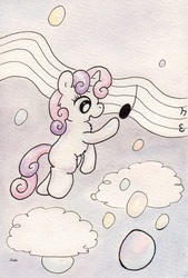 Size: 734x1087 | Tagged: safe, artist:slightlyshade, sweetie belle, pony, g4, female, music, solo, traditional art