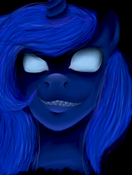 Size: 900x1200 | Tagged: safe, artist:nexoira, princess luna, pony, g4, close-up, female, glowing eyes, rapeface, solo