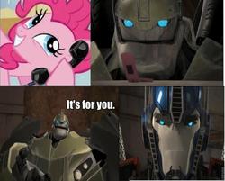 Size: 825x663 | Tagged: safe, pinkie pie, g4, bulkhead, exploitable meme, meme, optimus prime, phone meme, roflbot, transformers