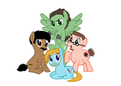 Size: 1065x759 | Tagged: safe, artist:hotdiggedydemon, earth pony, pegasus, pony, derrick acosta, mega64, ponified, rocco botte, shawn chatfield