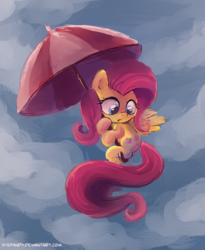 Size: 1500x1828 | Tagged: safe, artist:stepandy, fluttershy, pony, g4, cute, female, filly, filly fluttershy, flying, mary poppins, shyabetes, solo, umbrella, younger