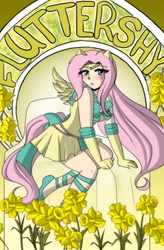 Size: 1310x2000 | Tagged: safe, artist:dawnrie, fluttershy, human, g4, clothes, dress, eared humanization, female, flower, humanized, sailor moon (series), sailor senshi, sailor uniform, solo, tailed humanization, winged humanization