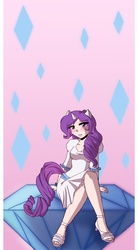 Size: 829x1500 | Tagged: safe, artist:dawnrie, rarity, tom, g4, crossed legs, diamond, eared humanization, female, high heels, horn, horned humanization, humanized, shoes, sitting, solo, tailed humanization