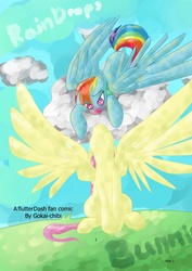 Size: 1240x1754 | Tagged: safe, artist:gokai-chibi, fluttershy, rainbow dash, pegasus, pony, comic:raindrops and bunnies, g4, comic, duo, female, lesbian, ship:flutterdash, shipping