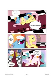 Size: 1240x1754 | Tagged: safe, artist:gokai-chibi, fluttershy, princess celestia, rainbow dash, alicorn, pegasus, pony, comic:raindrops and bunnies, g4, bowing, comic, trio