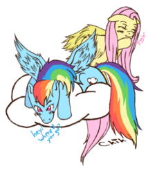 Size: 585x682 | Tagged: safe, artist:fanofnaruto5, fluttershy, rainbow dash, g4, cloud, hiding