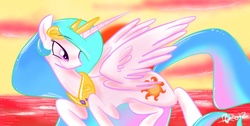 Size: 1366x686 | Tagged: safe, artist:cosmic-rust, princess celestia, pony, g4, blood sea, female, solo