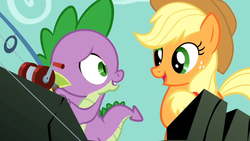 Size: 1280x720 | Tagged: safe, screencap, applejack, spike, g4