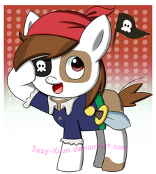 Size: 494x552 | Tagged: safe, artist:pokumii, pipsqueak, pony, g4, clothes, cute, eyepatch, male, open mouth, pirate, salute, solo, squeakabetes, sword, weapon