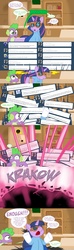 Size: 1280x4320 | Tagged: safe, artist:zanezandell, spike, twilight sparkle, pony, unicorn, ask evil genius twilight, g4, comic, duo, evil genius twilight, tumblr