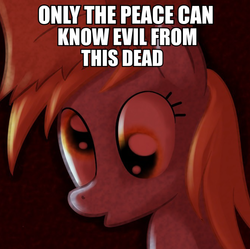Size: 667x665 | Tagged: safe, artist:tggeko, derpy hooves, pegasus, pony, g4, female, image macro, jimmies, mare, only the dead can know peace from this evil