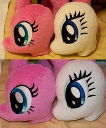 Size: 1200x1447 | Tagged: safe, artist:adamlhumphreys, pinkie pie, rarity, g4, head, irl, photo, plushie, wip