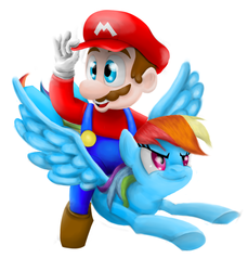 Size: 900x982 | Tagged: safe, artist:simpe94, rainbow dash, human, pegasus, pony, g4, crossover, female, humans riding ponies, male, maridash, mario, nintendo, riding, riding a pony, super mario bros.