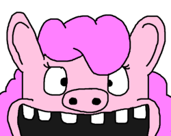 Size: 902x717 | Tagged: safe, pinkie pie, g4, black outlines, bust, front view, head only, looking at you, portrait, simple background, wat, white background