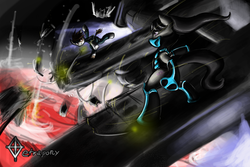 Size: 1200x800 | Tagged: safe, artist:tetrapony, octavia melody, pipsqueak, g4, armor, duo, fight, space