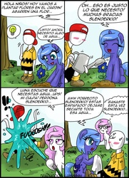 Size: 900x1240 | Tagged: safe, artist:ciriliko, artist:innuendo88, princess celestia, princess luna, g4, comic, creeper, spanish, translation