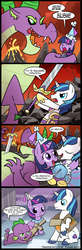 Size: 656x2000 | Tagged: safe, artist:frank1605, artist:madmax, shining armor, spike, twilight sparkle, alicorn, pony, g4, baby, baby spike, cardboard box, clothes, colt, comic, damsel in distress, dress, dressup, female, filly, filly twilight sparkle, foal, froufrou glittery lacy outfit, hennin, imagination, kidnapped, kids, knight, knight rescues the princess, male, mare, older, older spike, playful, playing, playing dead, pretend, princess, rescue, sibling, sibling bonding, siblings, spanish, translation, twilight wants to be a princess, younger