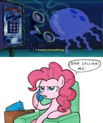 Size: 580x691 | Tagged: safe, pinkie pie, jellyfish, g4, heavy breathing, jellyfish hunter, old no-name, spongebob squarepants, stop calling me