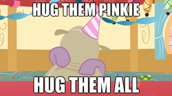 Size: 625x347 | Tagged: safe, madame leflour, pinkie pie, g4, hug, image macro, pinkamena diane pie