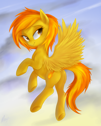 Size: 774x967 | Tagged: safe, artist:mn27, spitfire, pegasus, pony, g4, alternate hairstyle, bedroom eyes, butt, female, flying, plot, solo