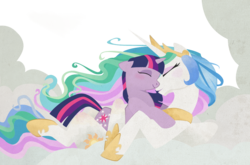 Size: 1024x674 | Tagged: safe, artist:bri-sta, artist:nightmaremoonluna, princess celestia, twilight sparkle, g4, colored, female, hug, lesbian, momlestia, ship:twilestia, shipping