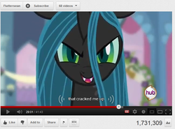 Size: 653x484 | Tagged: safe, screencap, queen chrysalis, changeling, changeling queen, g4, female, text, youtube caption