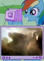 Size: 440x602 | Tagged: safe, rainbow dash, kaiju, pony, g4, exploitable meme, godzilla, godzilla (series), godzilla 2014, meme, tv meme