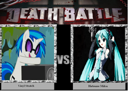 Size: 703x502 | Tagged: safe, dj pon-3, vinyl scratch, g4, death battle, hatsune miku, meta, vocaloid